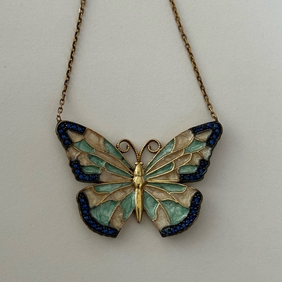 🦋925 Silver butterfly necklace sapphire cz